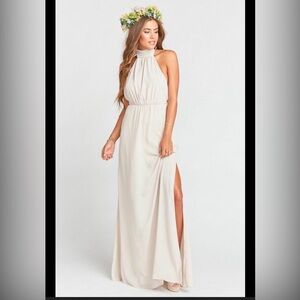 Show Me Your Mumu Colette Collar Halter Maxi Dress Show Me The Ring Crisp XXS